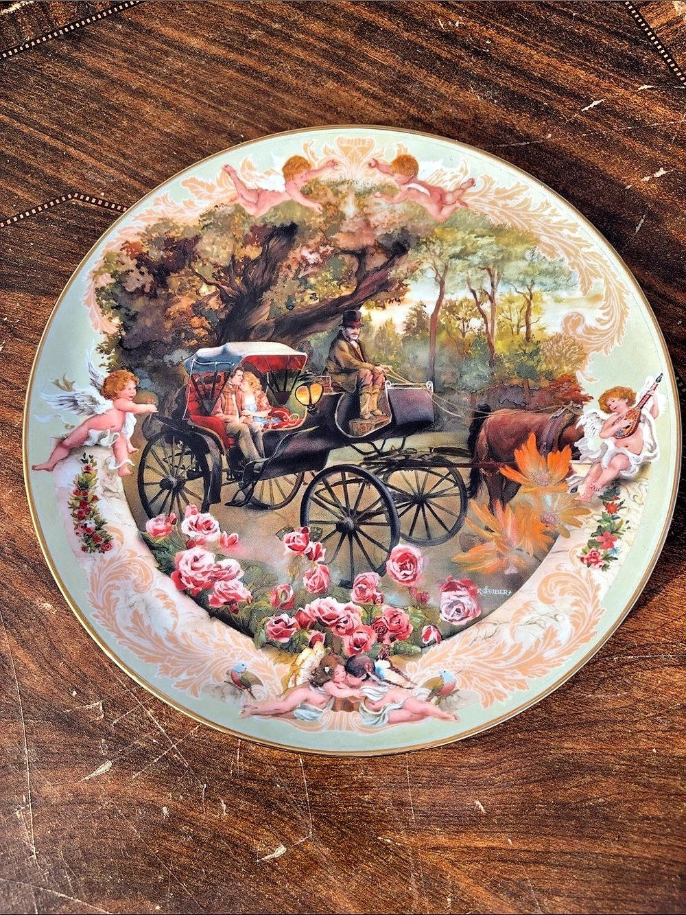Rob Shauber Sweethearts Collector Plate Floral Green & Pink